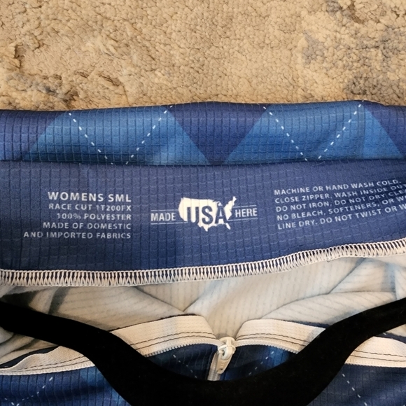 Voler Cycling Full Zip Long Sleeve Jersey Blue Argyle Harlequin Plaid Small - Picture 4 of 12